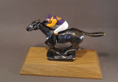 Newmarket, galloping thoroughbred racehorse, with jockey - large Car Bonnet Mascot Hood Ornament