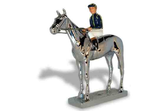 Lingfield, Standing Thoroughbred with Jockey - Small Car Bonnet Mascot Hood Ornament