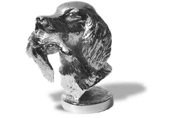 Spaniel. Spaniel's head with bird Car Bonnet Mascot Hood Ornament
