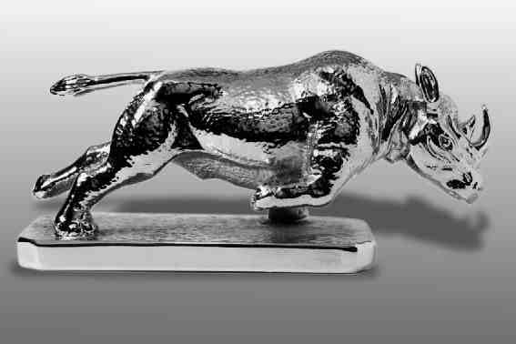 Rhinoceros, black charging Car Bonnet Mascot Hood Ornament