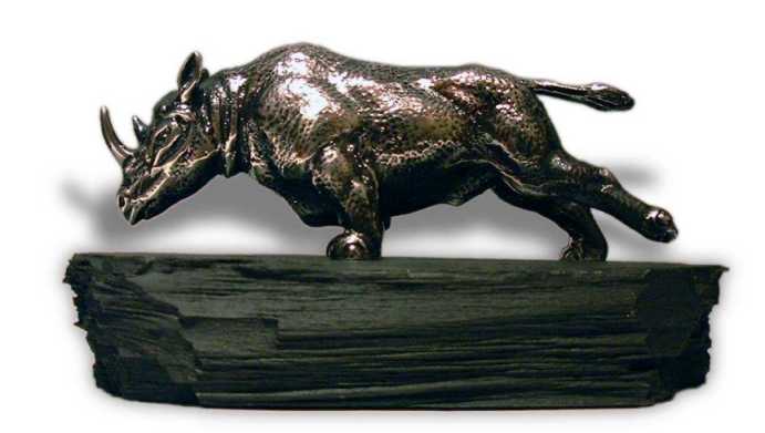 Rhinoceros, black charging Car Bonnet Mascot Hood Ornament