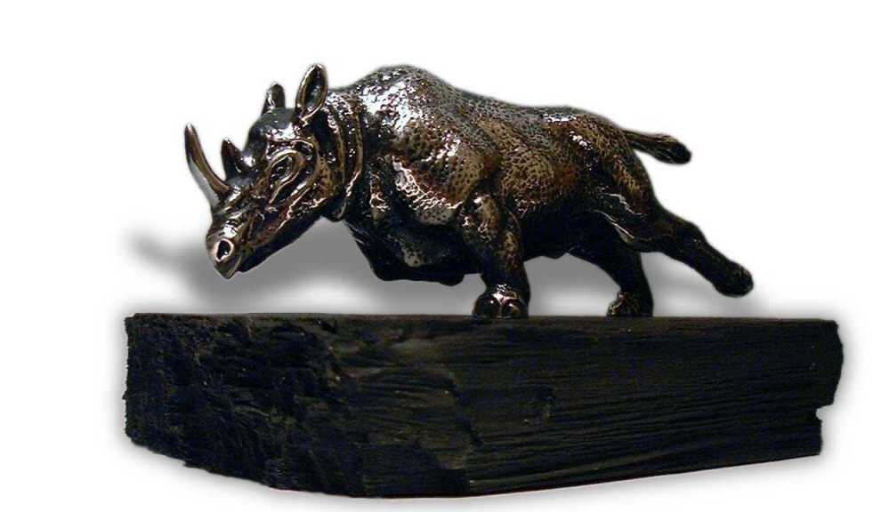Rhinoceros, black charging Car Bonnet Mascot Hood Ornament