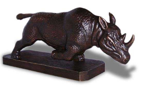 Rhinoceros, black charging Car Bonnet Mascot Hood Ornament