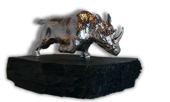 Rhinoceros, black charging Car Bonnet Mascot Hood Ornament