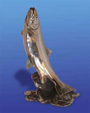 Salmon, leaping, new model Car Bonnet Mascot Hood Ornament
