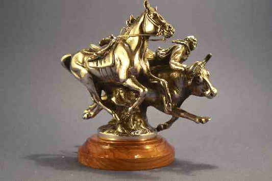 Cowboy, Horse and Steer Car Bonnet Mascot Hood Ornament