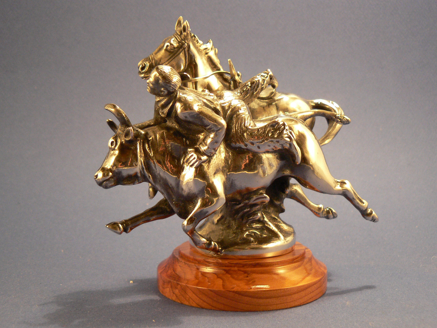 Cowboy, Horse and Steer Car Bonnet Mascot Hood Ornament