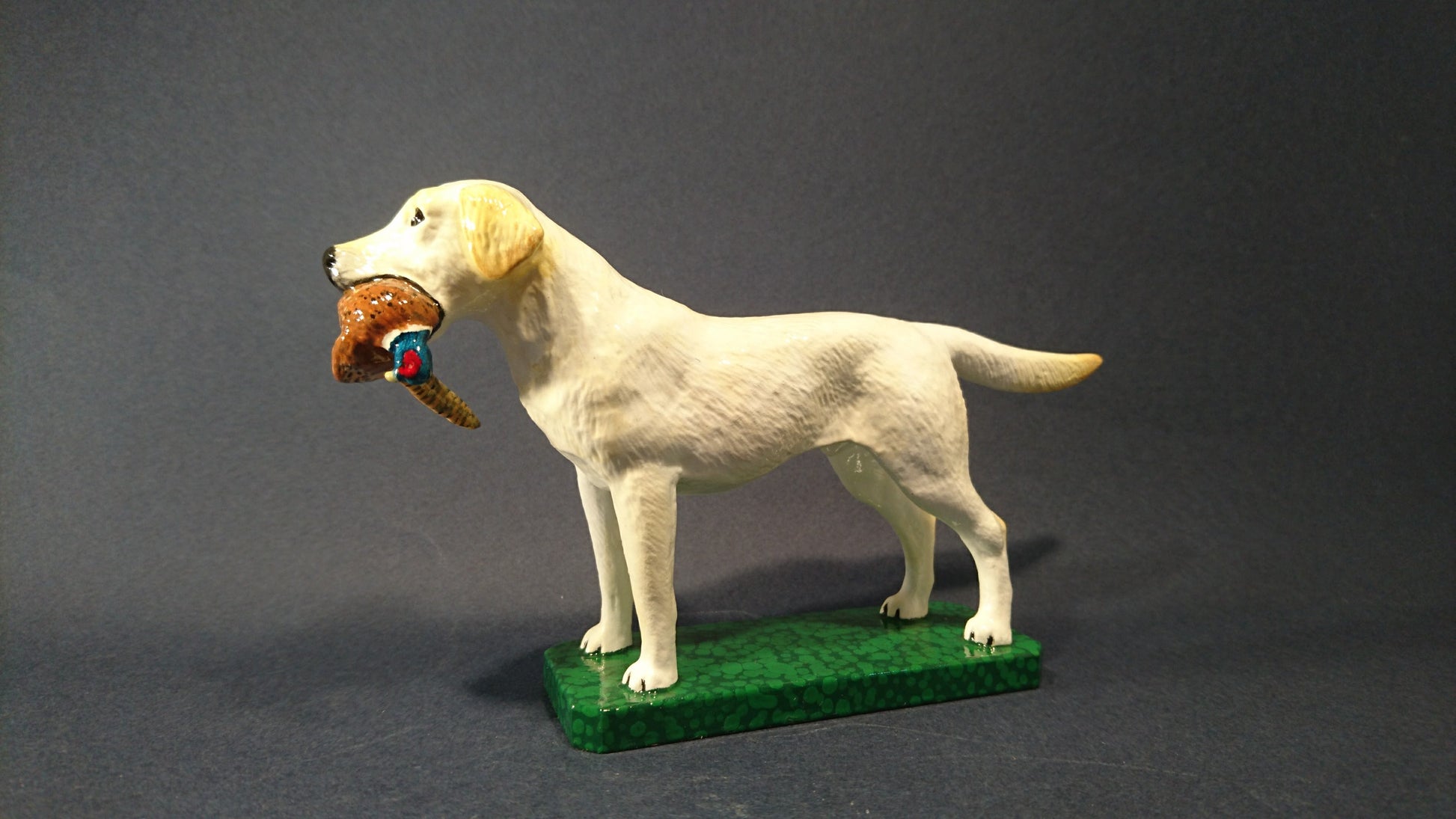 Labrador, Large with Pheasant Enamelled - Yellow Lab Car Bonnet Mascot Hood Ornament